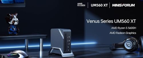 MINISFORUM UM560 XT Mini PC, procesador AMD Ryzen 5 5600H hasta 4,2 GHz, gráfica AMD Radeon y RAM 16 GB para oficina y h